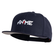 Anime Wordmark Embroidered Wool Blend Flat Snapback Cap - Navy OSFM