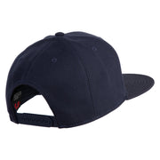 Anime Wordmark Embroidered Wool Blend Flat Snapback Cap - Navy OSFM