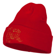 Glitter Merry Christmas Embroidered Long Knitted Beanie