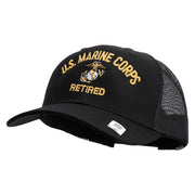 US Marine Corps Retired Design Embroidered 6 Panel Structured Cotton Twill Mesh Cap Made in USA - Black OSFM