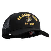 US Marine Corps Retired Design Embroidered 6 Panel Structured Cotton Twill Mesh Cap Made in USA - Black OSFM