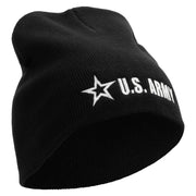 Licensed US Army Star Embroidered 8 Inch Knitted Short Beanie - Black OSFM