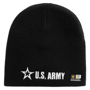 Licensed US Army Star Embroidered 8 Inch Knitted Short Beanie - Black OSFM