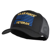 US Air Force Veteran Flag Embroidered Solid Cotton Twill Mesh Prostyle Cap - Black OSFM