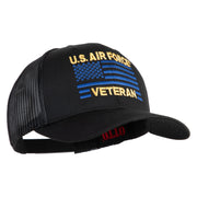 US Air Force Veteran Flag Embroidered Solid Cotton Twill Mesh Prostyle Cap - Black OSFM