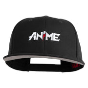 Anime Wordmark Embroidered Wool Blend Flat Snapback Cap - Black OSFM