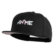 Anime Wordmark Embroidered Wool Blend Flat Snapback Cap - Black OSFM
