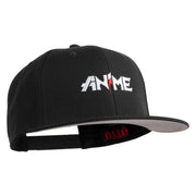 Anime Wordmark Embroidered Wool Blend Flat Snapback Cap - Black OSFM