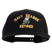 Licensed US Navy Seabee Retired Embroidered Flexfit Snapback Style Cap - Black OSFM