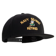 Licensed US Navy Seabee Retired Embroidered Flexfit Snapback Style Cap - Black OSFM