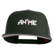 Anime Wordmark Embroidered Wool Blend Flat Snapback Cap - Charcoal OSFM