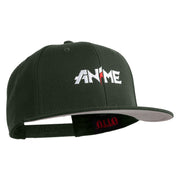 Anime Wordmark Embroidered Wool Blend Flat Snapback Cap - Charcoal OSFM