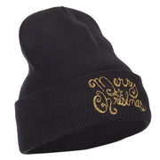 Glitter Merry Christmas Embroidered Long Knitted Beanie