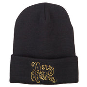 Glitter Merry Christmas Embroidered Long Knitted Beanie