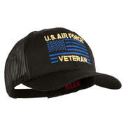 US Air Force Veteran Flag Embroidered Solid Cotton Twill Mesh Prostyle Cap - Charcoal OSFM