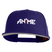 Anime Wordmark Embroidered Wool Blend Flat Snapback Cap - Purple OSFM