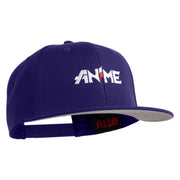 Anime Wordmark Embroidered Wool Blend Flat Snapback Cap - Purple OSFM