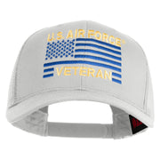 US Air Force Veteran Flag Embroidered Solid Cotton Twill Mesh Prostyle Cap - White OSFM