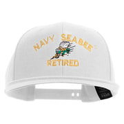 Licensed US Navy Seabee Retired Embroidered Flexfit Snapback Style Cap - White OSFM