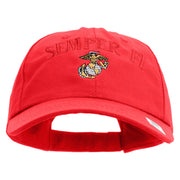 US Marine Semper Fidelis Design Embroidered 6 Panel Unstructured Cotton Twill Cap Made in USA - Red OSFM