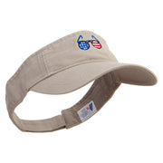 American Flag Sunglasses Embroidered Cotton Twill Washed Soft Visors - Khaki OSFM