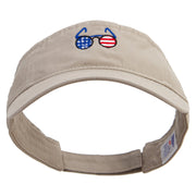 American Flag Sunglasses Embroidered Cotton Twill Washed Soft Visors - Khaki OSFM