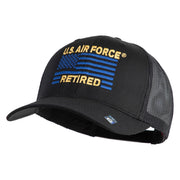 US Air Force Retired Flag Embroidered Solid Cotton Twill Mesh Prostyle Cap - Black OSFM