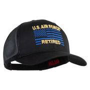 US Air Force Retired Flag Embroidered Solid Cotton Twill Mesh Prostyle Cap - Black OSFM