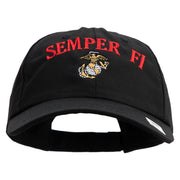 US Marine Semper Fidelis Design Embroidered 6 Panel Unstructured Cotton Twill Cap Made in USA - Black OSFM