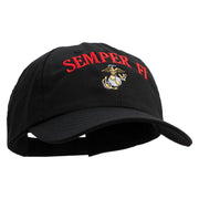US Marine Semper Fidelis Design Embroidered 6 Panel Unstructured Cotton Twill Cap Made in USA - Black OSFM