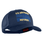 US Air Force Retired Flag Embroidered Solid Cotton Twill Mesh Prostyle Cap - Navy OSFM