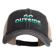 Go Outside Embroidered Pigment Dyed Mesh Cap - Black Khaki OSFM