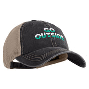Go Outside Embroidered Pigment Dyed Mesh Cap - Black Khaki OSFM