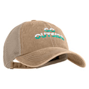 Go Outside Embroidered Pigment Dyed Mesh Cap - Dark Beige Khaki OSFM