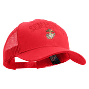 US Marine Semper Fidelis Design Embroidered 6 Panel Structured Cotton Twill Mesh Cap Made in USA - Red OSFM
