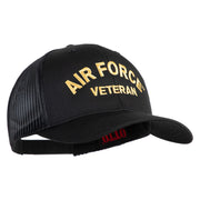 Air Force Veteran Text Embroidered Solid Cotton Twill Mesh Prostyle Cap - Black OSFM