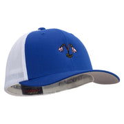 Sweden Twinflower Embroidered Flexfit Mesh Cotton Twill Trucker 2 Tone Cap - Royal-White OSFM