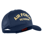 Air Force Veteran Text Embroidered Solid Cotton Twill Mesh Prostyle Cap - Navy OSFM
