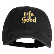 Life is Good Embroidered Cotton Twill Brass Buckle Cap - Black OSFM