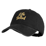Life is Good Embroidered Cotton Twill Brass Buckle Cap - Black OSFM