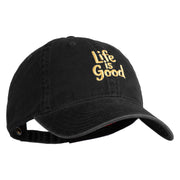 Life is Good Embroidered Cotton Twill Brass Buckle Cap - Black OSFM