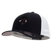 Sweden Twinflower Embroidered Flexfit Mesh Cotton Twill Trucker 2 Tone Cap - Black-White OSFM