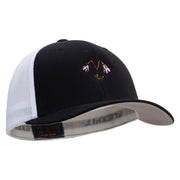 Sweden Twinflower Embroidered Flexfit Mesh Cotton Twill Trucker 2 Tone Cap - Black-White OSFM