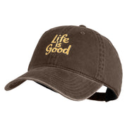 Life is Good Embroidered Cotton Twill Brass Buckle Cap - Brown OSFM