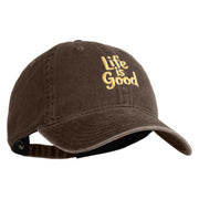 Life is Good Embroidered Cotton Twill Brass Buckle Cap - Brown OSFM