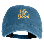 Life is Good Embroidered Cotton Twill Brass Buckle Cap - Sky Blue OSFM