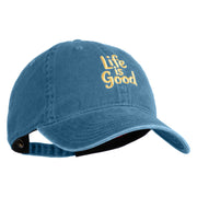 Life is Good Embroidered Cotton Twill Brass Buckle Cap - Sky Blue OSFM