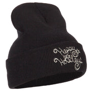 Glitter Happy Holiday Embroidered Long Knitted Beanie