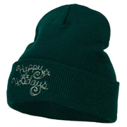 Glitter Happy Holiday Embroidered Long Knitted Beanie