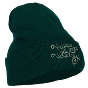 Glitter Happy Holiday Embroidered Long Knitted Beanie